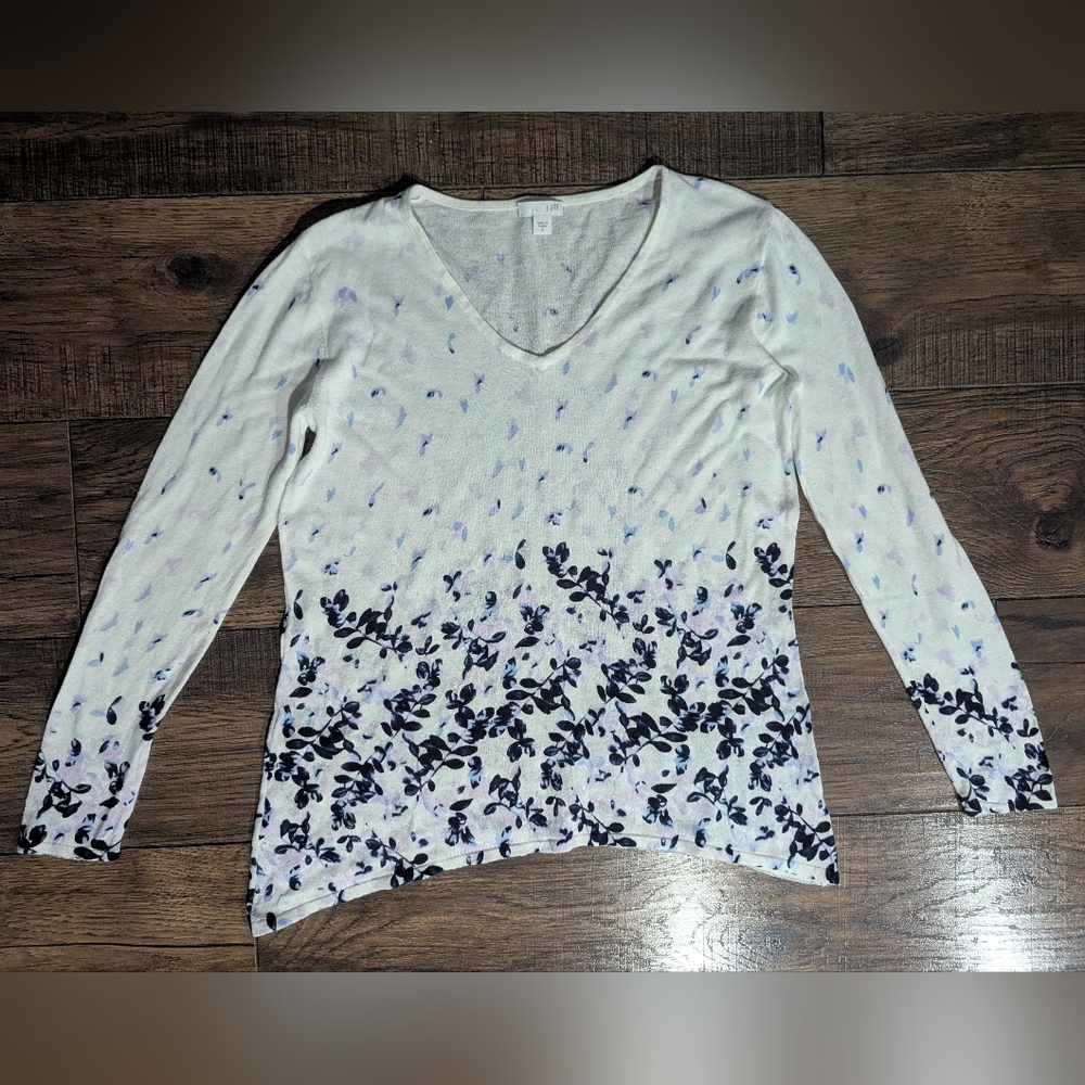 J. Jill Women's Linen Blend Classic T-shirt Purple & Blue Florals Print Size S